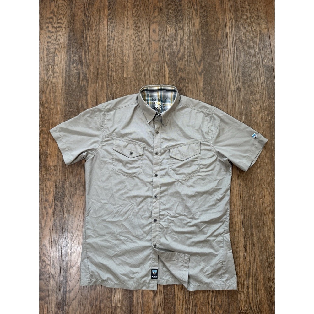 Kuhl Eluxor Mens Large L Short Sleeve Button Down Shirt Sage Green Tech Trail